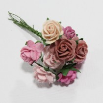 Papierové kvety - open roses ružové   (10ks, 1,5cm)
