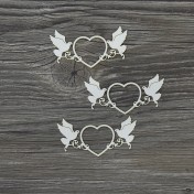 Lepenkový výrez - srdce s holubmi 3ks