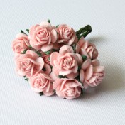 Papierové kvety - open roses ružové 10ks (1,5cm)