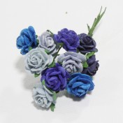 Papierové kvety - open roses modré   (10ks, 1,5 cm)