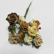 Papierové kvety - open roses hnedé tónované  (10ks, 1,0 cm)