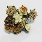 Papierové kvety - open roses hnedé tónované  (10ks, 2 cm)