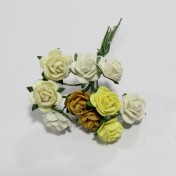 Papierové kvety - open roses žlté (10ks,  1cm)