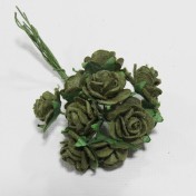 Papierové kvety - open roses olive  (10ks,  1,0cm)