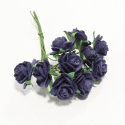 Papierové kvety - open roses navy blue (10ks, 1,0cm)