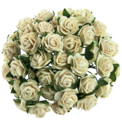 Papierové kvety - open roses ivory (10ks,  1cm)